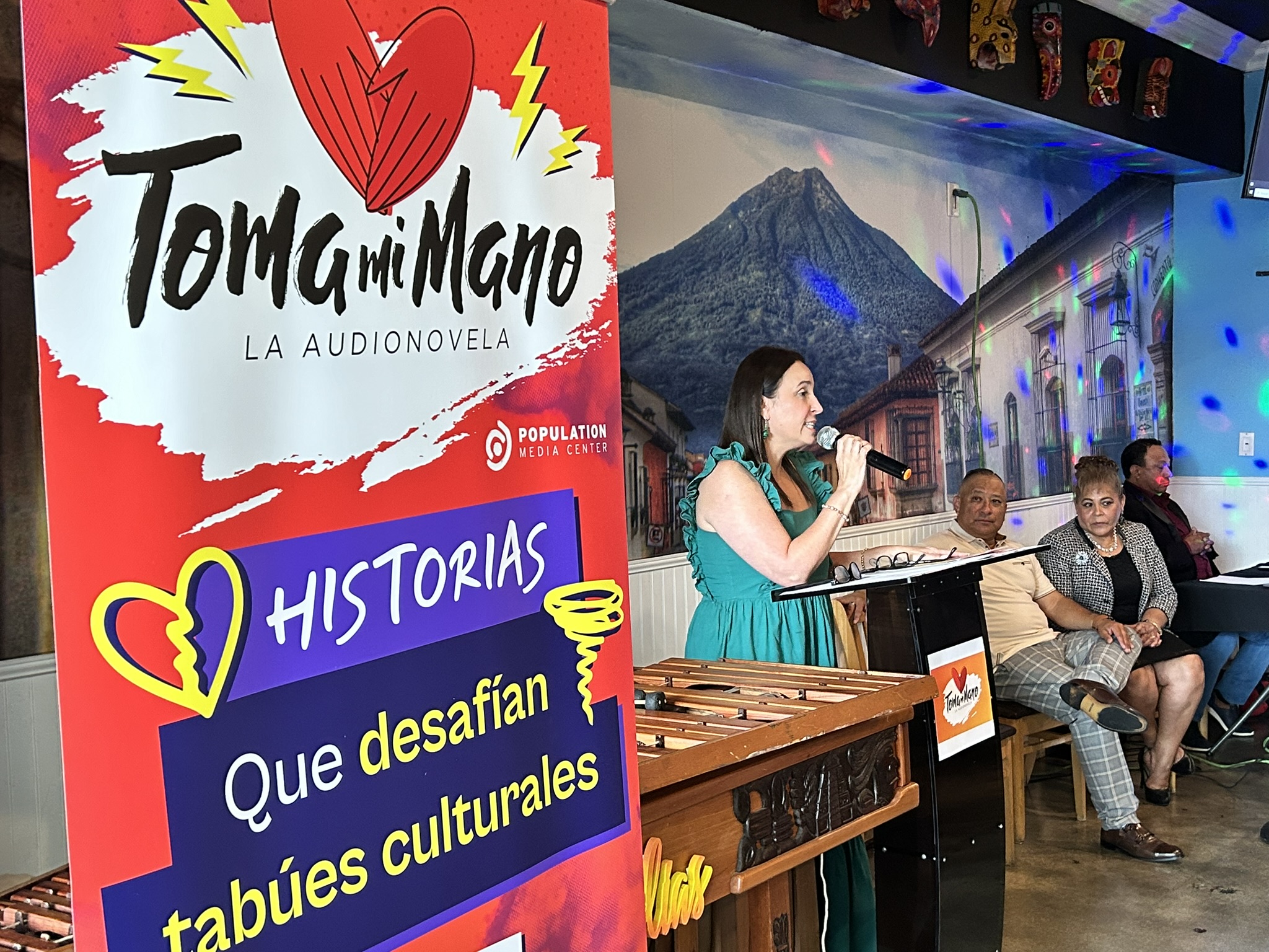 Natalia Cereser speaks at Toma Mi Mano launch evnt